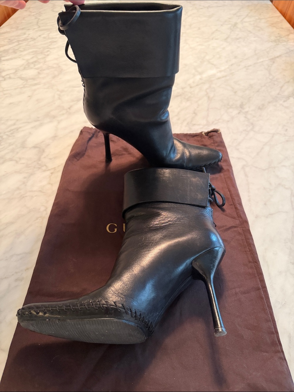 Gucci Black Fold-Over Stiletto Ankle Boots